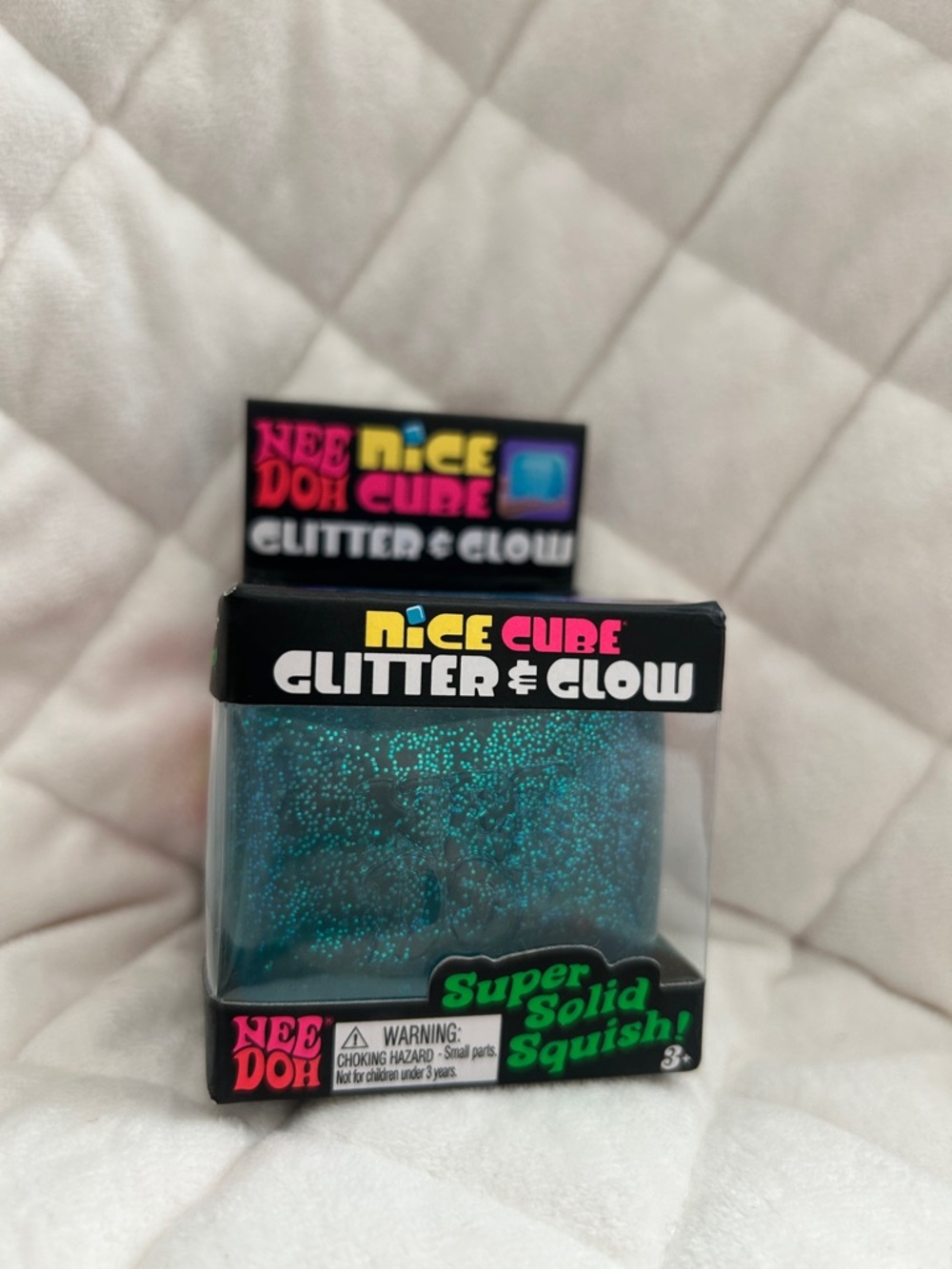 NeeDoh Nice Cube Glitter & Glow Squish - Teal Glitter